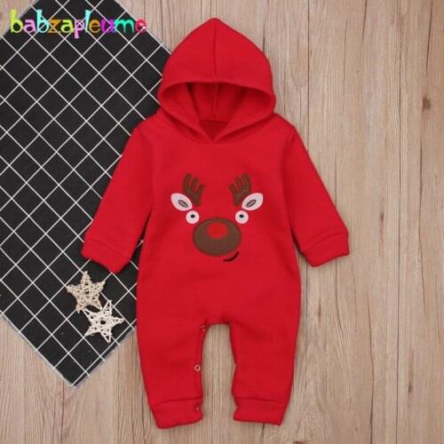 2020 New Winter Infant Christmas Clothes Cartoon Cute Red Hooded Fleece Warm Baby Boys Girls Jumpsuit For Newborn Rompers 1968-1