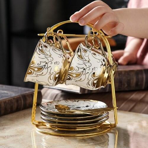 European Creative Electroplated Gold Ceramic Coffee Cup And Saucer Set Porcelain Mugs Afternoon Teacup Party Home Drinkware