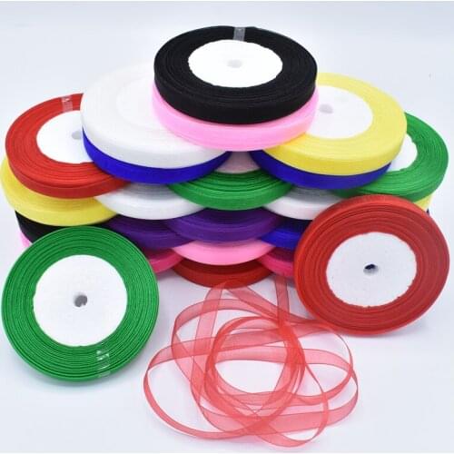 Hot Organza Ribbon 10mm 50Yeads/Lot Apparel Sewing Tape Accessory Chiffon Fabric Ribbons Gift Wrapping Wedding Scrapbooking Roll