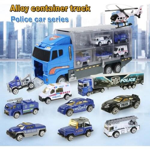 Truck & Mini Alloy Diecast Car 1:64 Scale Model Toys Vehicles Storage Truck Fire Engine Car Police Toys For Kids Boys