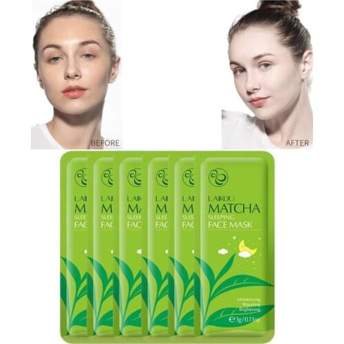 6Pcs Matcha Sleep Mask No-Wash Moisturizing Hydrating Whitening Anti Wrinkle Portable Face Mask Skin Care