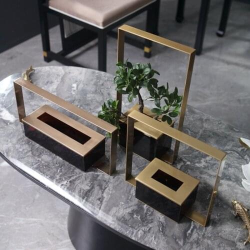 Golde Metal Rectangular Acrylic Vase Decor Home Hotel Clubhouse Simulation Banyan Plant Potted Soft Decor Art Crafts Flower Pots