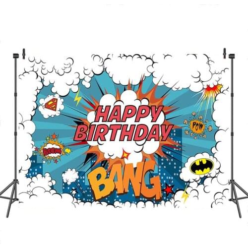 Neoback Happy Birthday Photographic Background Super Hero Theme Party Customized Photographic Backdrops for Photo Studio