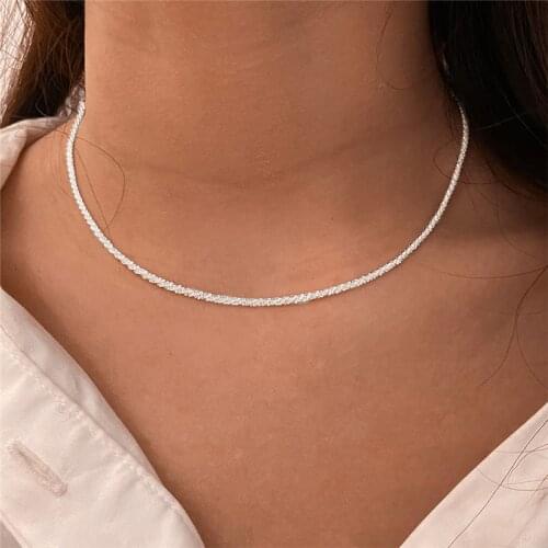 Fashion Shiny Silver Color Choker Necklace for Women 2021 Simple Vintage Minimalist Necklaces Jewelry Statement collier femme