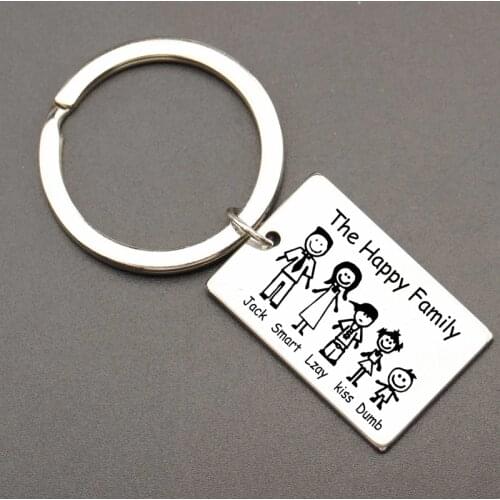 Fashion Family Keychain Engraved The Happy Family Personalized Custom Name For Parents Family Member Gift Key Ring