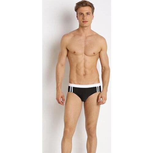 Mens low waist sexy black white side briefs sexy U convex sports briefs pure cotton solid color briefs
