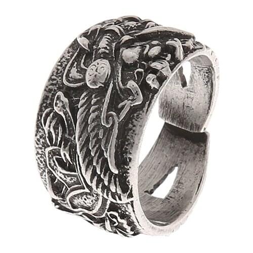 Norse Vikings Griffin Eagle Runes Ring Norde Vigisr Mens Ring Large Size R-45