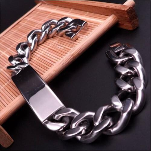 77g weight High Quality 316L Stainless Steel Mens Biker Curb Chain ID Bracelet Bangle Jewlery 15mm 9 inch