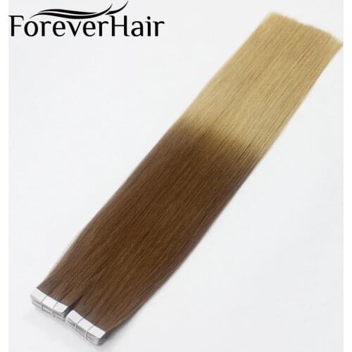FOREVER HAIR Tape In 100% Real Remy Skin Weft Straight Hair 20pcs Hair Extension 40g Ombre Color T6/16 Tape Hair 16" 18" 20"