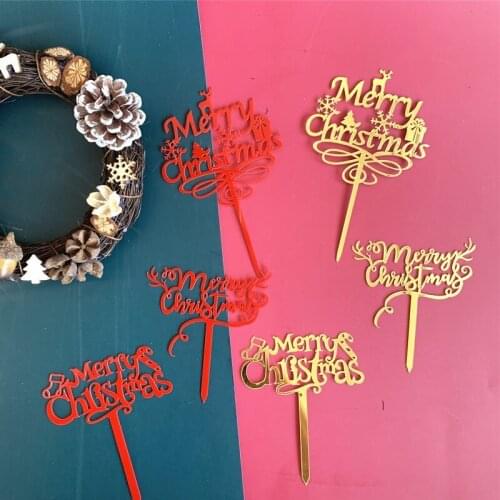 2021 New Merry Christmas Cake Topper Gold Red Xmas Acrylic Cake Topper For Christmas Party Cake Decorations Happy New Year Decor