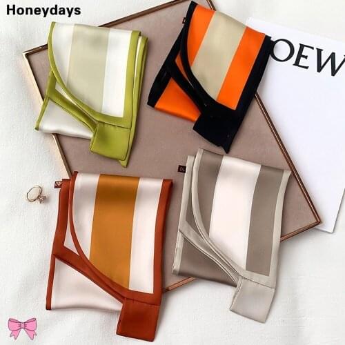 New Simple Letter Printing 15*70cm Pointed Long Silk Scarf Striped Silk Scarfs Tied Bag Scarves Office Cravat Lady Headband Gift