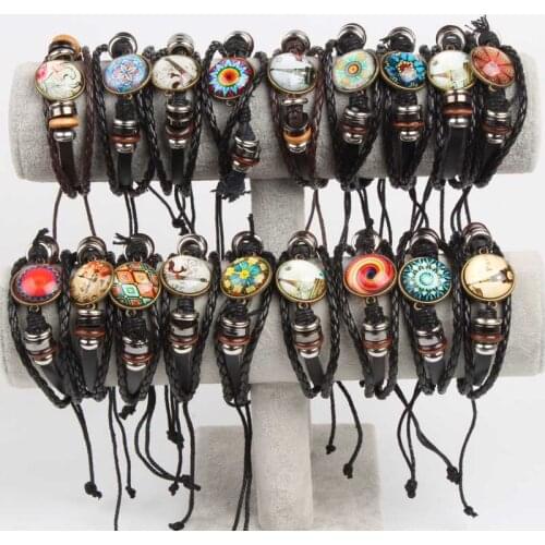Wholesale Bulk Lots 24PCs/Pack Mixed Style Metal Leather biker punk Cuff Bracelets Mens Womens Jewelry Party Gifts