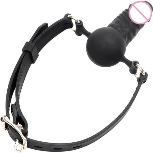 Penis Gag Fetish Oral Fixation Erotic Toys SM Bondage Sex Toys for Couples Dildo Mouth Gag Slave with Locking Buckles