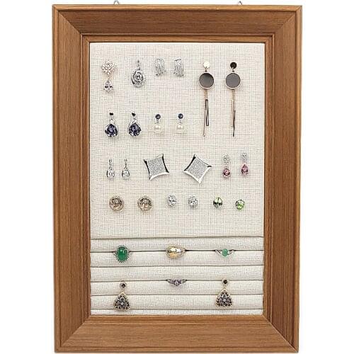 Fashion Khaki Ring Earring Display Stand Resin Linen Wall Hanging Photo Frame Jewelry Organizers Holder Window Counter Exquisite