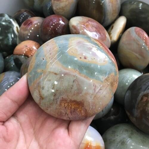 Natural Ocean stone polychrome jasper round palm stone for healing