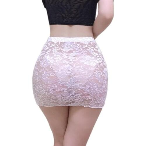 Mini See Through Sexy Hip Skirt Nightclub Women Transparent Hollow OL Buttocks Lace Porn Allure Ultrashort Tight Skirts Female