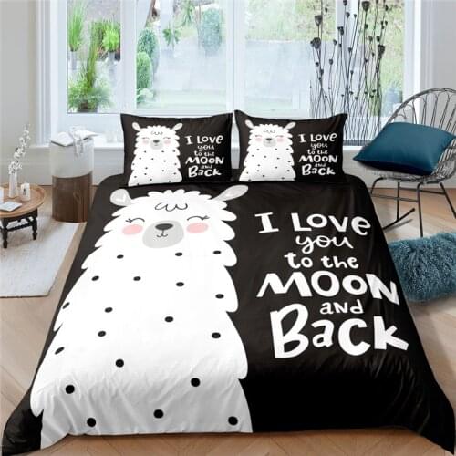 Luxury 3D Cute Cartoon Alpaca Print 2/3Pcs Kids Bedding Set Comfortable Duvet Cover Pillowcase Home Textile Queen and King Size