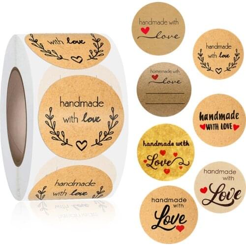 "Handmade With Love"100-500Pcs Stickers Natural Kraft Paper Stickers For Gift Package Stationery Thank You Sticker Seal Labels
