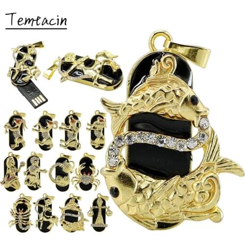 Metal crystal Twelve Constellation Pen Drive 32GB 64GB 128GB 32GB 16GB 4GB Pendrive USB 2.0 flash drive Memory Stick gift Zodiac