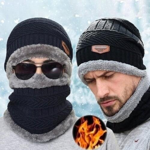 Coral Fleece Scarf Hats Winter Beanies Soft For Mens Black Warm Breathable Wool Knitted Winter Hat Letter Double Layers Caps