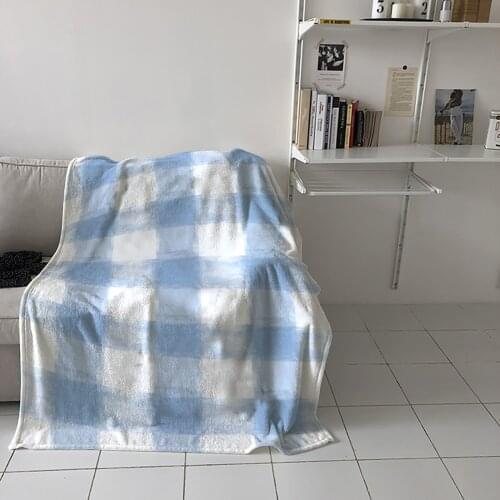 Modern Sofa Blankets Idyllic Grid Sky Blue Watercolor Travel On The Plane Portable Flannel Warm Blanket Bedroom Bed Coverlet