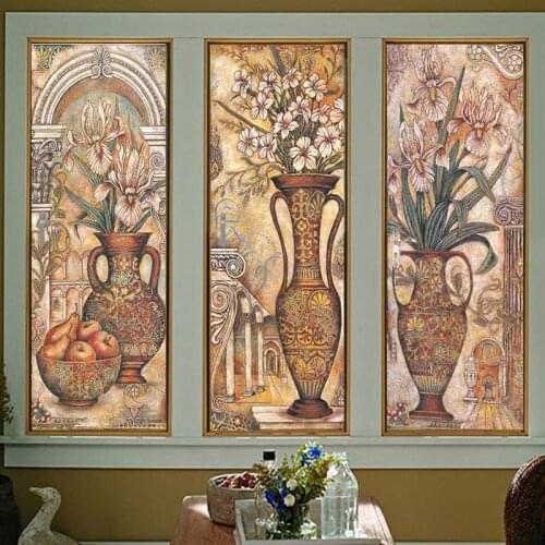 Custom Size Glass Films Window Film Opaque Sticker Door Cabinet Stickers Waterproof Home Decor European Retro Vase Pattern