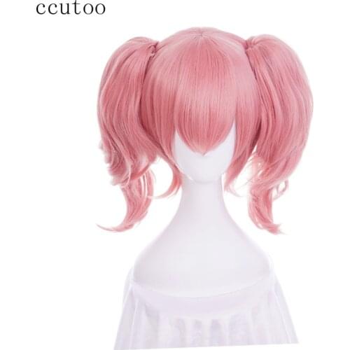 Ccutoo Inu X Boku SS Roromiya Karuta Heat Resistent Cosplay Wig Chip Ponytails Pink Short Curly Synthetic Hair
