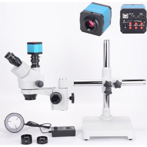 Trinocular stereo microscope 7-45X universal bracket HDMI industrial camera universal surgery mobile phone repair testing