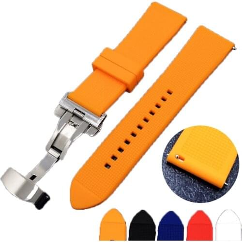 Universal Silicone Watchband Butterfly buckle Band Steel Buckle Strap Wrist Belt Bracelet 18mm 20mm 22mm for Men Women
