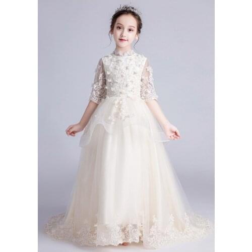 Spring Summer Princess Lace Girls Dress Kids Flower Party Dress Wedding Evening Dress For Girl Ball Gown Children Formal Dresses