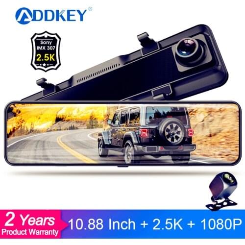 ADDKEY 10.88 Inches Car DVR 2.5K Registrar Stream Media Camera Recorder Time-lapse video Dual lens Rear cam 2021 Newest Dashcam