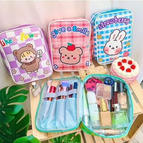 PU Large-capacity Cosmetic Bag for Teen Girls Creative Pencil Storage Bag Cute Cartoon Travel Beauty Toiletry Bags Organizer