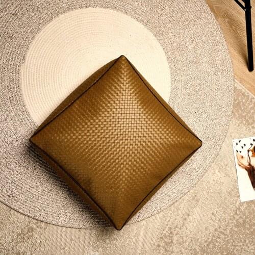 Japanese Woven Leather Throw Pillows Thickened Living Room Sofa Balcony Solid Color Tatami Backrest Pillow Decoration Household