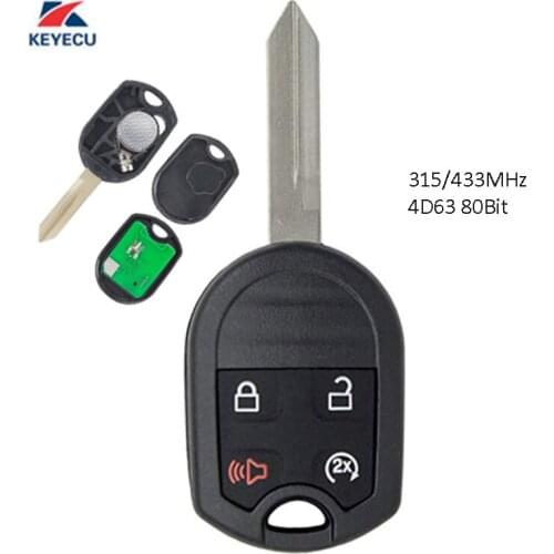 KEYECU Replacement Remote Key Head 315 / 433MHz 4D63 80 Bit 4 Button & Remote Start for Ford 2011-2016 F-150, F-250, F-350