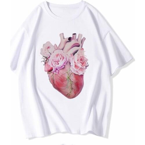 Fashion Organ Flower Shirt Print Goth Harajuku Top Women T-shirt Casual lady basic O-collar Short Sleeved T-shirt Girl,Drop Ship