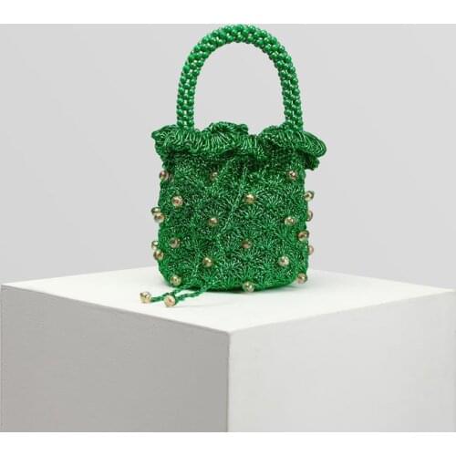 NEW Bucket Beaded Women Evening Bags Money Pocket Small Day Clutches Pearl Handmade Style Wedding Female Purse