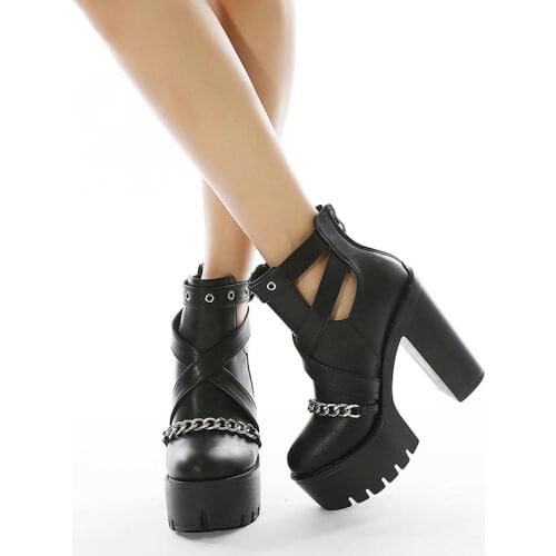 Big Size 42 Chain Ankle Boots Women Gothic Platform High Heels Woman Buckle Pumps Ladies Footwear Womens Punk Shoes Female 2020