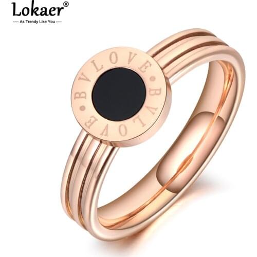 Lokaer Titanium Stainless Steel Fine Brand Jewelry Black Acrylic Rings Bridal Wedding Engagement Ring Jewelry For Women R19106