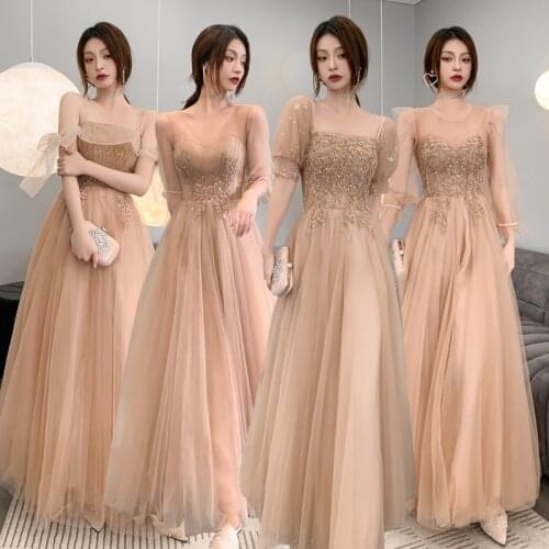 Champagne Bride Bridesmaid Dress For Women Cheongsam Qipao Formal Party Gown Fairy Charming Mesh Maxi Dresses Robe De Soiree