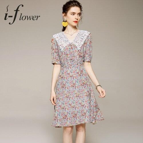 100% Natural Silk Mulberry Dress for Women 2021 Summer Elegant Printing Dress A-Line Turn-Down Collar Short Sleeve Floral Robe