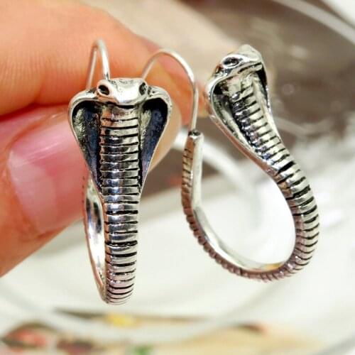 1Pair Gothic Tribal Snake King Big Stud Earrings Women Men Punk Vintage Metal Gold Color Cobra Animals Ear Hook Jewelry E364