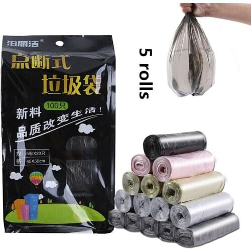 100pcs garbage bag thickened household garbage bag storage bag disposable 5 rolls household goods garbage bag kitchen supplies