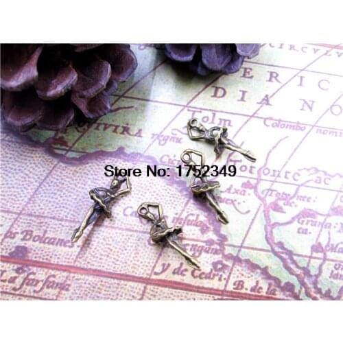 15PCS--Ballerina Charms, Antique brozne Tone Ballet Dancing Girl Charm Pendants 31x14mm