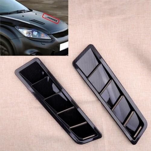 2pcs Car Universal Carbon Fiber Style Engine Hood Vent Louver Scoop Air Flow Intake Cooling Panel Trim
