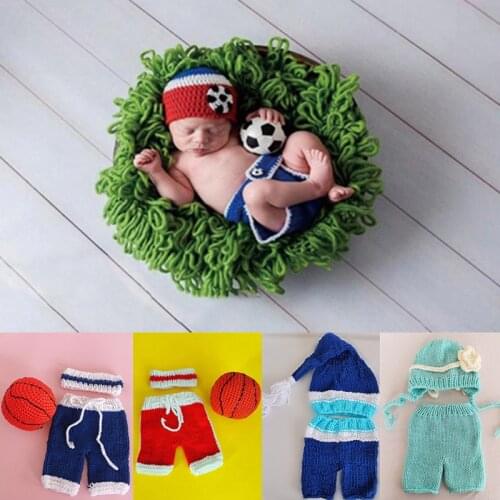 3/2 Pcs/set Newborn Photography Props Costumes Baby Crochet Knit Hat Pants Football Set Baby Photo Shooting Clothing 0-3 Months