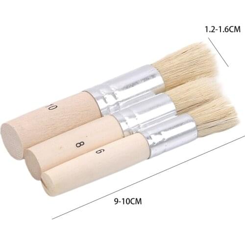 3Pcs/Set Wooden Stencil Brush Chalk Paint Natural Pure Hog Bristle Brush Round Acrylic Watercolor Oil Painting Detail Brushes