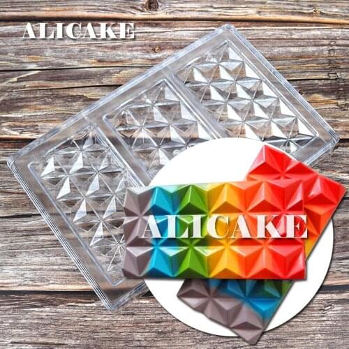 3D Chocolate Molds Polycarbonate 3 Cavity Diamond Tray for Plastic Chocolate Bar Moulds Form Bakery Baking Mold Pastry Tools