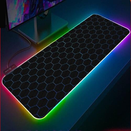 Black Background Hexagonal 4k RGB Large Mouse Pad Mini Desk Laptop Glowing LED Gaming Accessories XXL Gaming Mouse Pad Desk Mat
