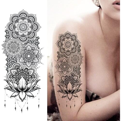 Black Henna Temporary Tattoos Sticker Waterproof Mandala Flower Tatoos Fake Jewelry Body Art Decoration Tatoos Sticker For Women