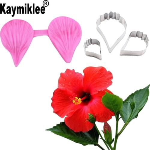 Hibiscus flower Veiner &Cutter Flower Silicone Mold Gumpaste Sugarcraft Fondant Mould Cake Decorating Tools CS225